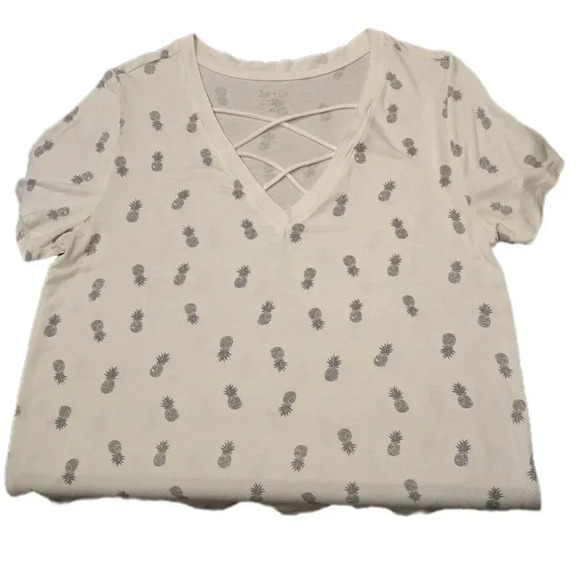 Zoe + Liv, Size XL, Off-White Tee w/Silver Pineapples Print - Picture 3 of 11